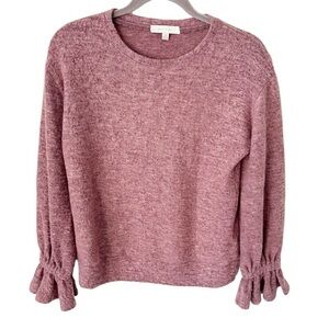 Anthropologie Sweater Women's XS Sasha Hacci Dustry Rose Ruffle Soft Cozy